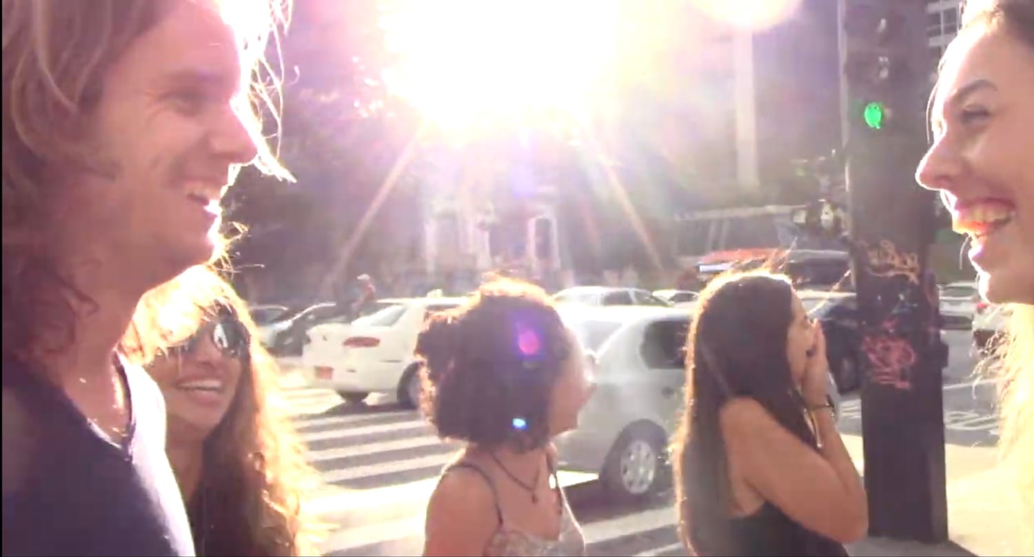 Sun-flared moment of laughter